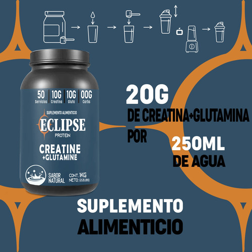 Suplemento Creatina + Glutamina Eclipse 1 Kg 50 Servicios Natural