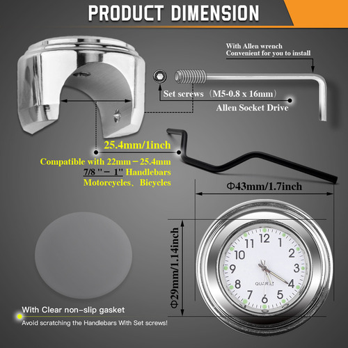 Reloj Universal Para Manillar De Motocicleta, Esfera Platead