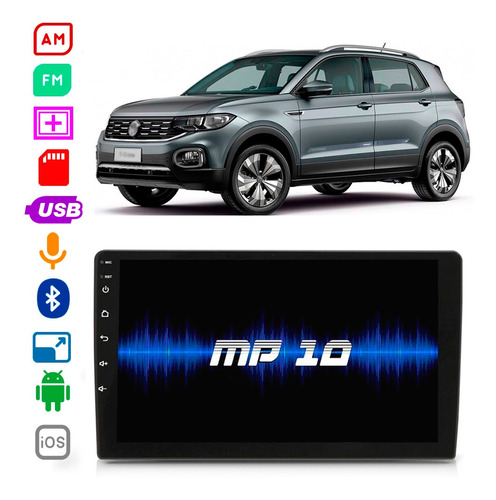 Mp5 Vw T-cross 2019 A 2023 9 Polegadas Bluetooth Usb Fm Esp