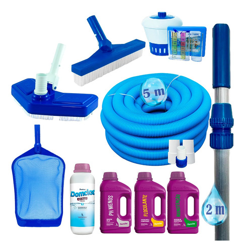 Kit Limpeza Piscina Mangueira Produtos Quimicos + Cabo 2m