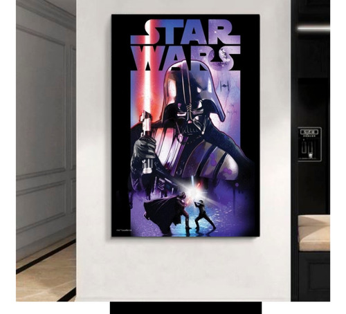 Cuadro Decorativo Star Was Darth Vader Fondo Neon Arte 35x55