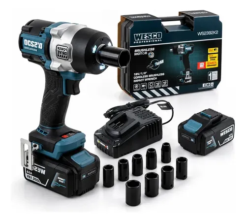 Chave De Impacto 700nm Wesco + 2 Bateria 4ah Carreg Soquetes