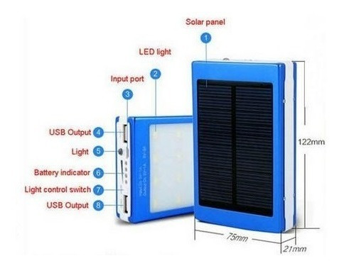 Imagen 4 de 6 de Cargador Portatil Externa 20.000 Mah 2 Usb Solar Powerbank