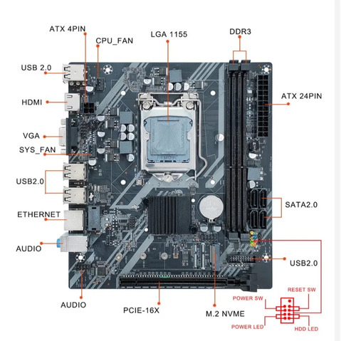 Placa Base H61m 1155 Pines Ddr3 Interfaz Hd De Doble Canal