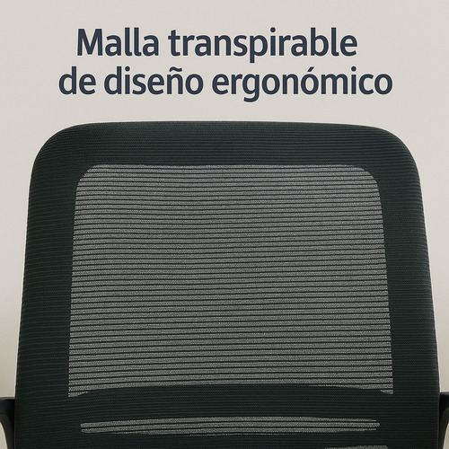 Silla De Oficina Bari Ejecutiva Ergonómica Con Respaldo De Malla Transpirable, Altura Ajustable, Base Cromada De 5 Ruedas, Soporte Lumbar Fijo, Color Negro, Soporta Hasta 90 Kg