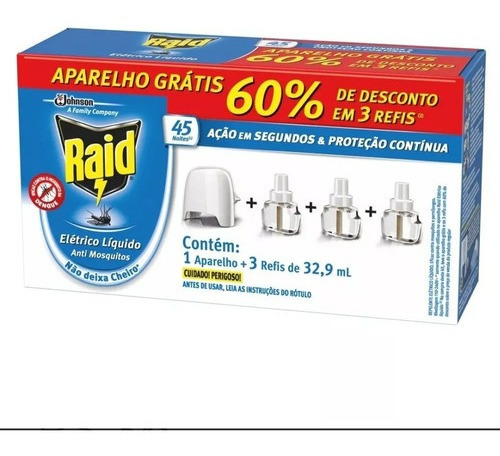Aparelho Repelente Elétrico Raid +3 Refis Para Tomada Parede