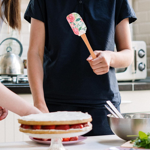 Espátula De Silicona Raspador De Masa Con Mango De Madera, P