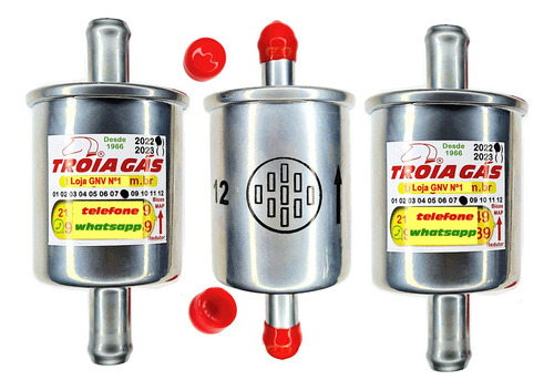 3 Filtros Gnv 12mm Troiagas Metal 5a Geração 6a Oleo Kit Gas
