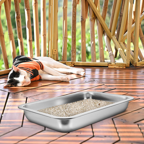 Caja De Arena Para Gatos De Acero Inoxidable, Bandeja Grande