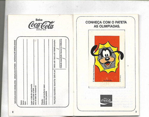 Pateta Nos Jogos Olimpicos + Passaporte Coca Cola Completo (Usado)