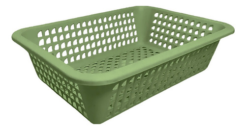 Juego de 2 cestas rectangulares huecas de plástico para organizar todo en color verde