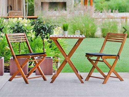 Juego Balcon.jardin Madera Mesa +2sillas De Plegables