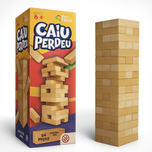Caiu Perdeu Jogo De Equilíbrio Com 54 Peças Madeira