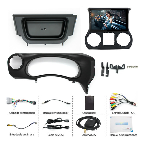 Autoestéreo Carsapro CarPlay 2+32g Para Jeep Wrangler 2011-2014 Auto Estéreo Pantalla Táctil Ips Android Cámara Mirror Link Wifi Bluetooth FM BT HD AUX TF USB pantallas para carro Negro