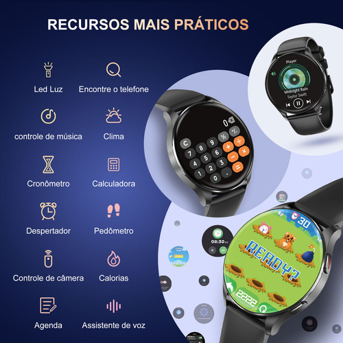 Relógio inteligente masculino Android Fitness AMOLED Smartwatch feminino com Bluetooth para chamadas IP68 à prova d'água Rastreador de atividades Sono Frequência cardíaca