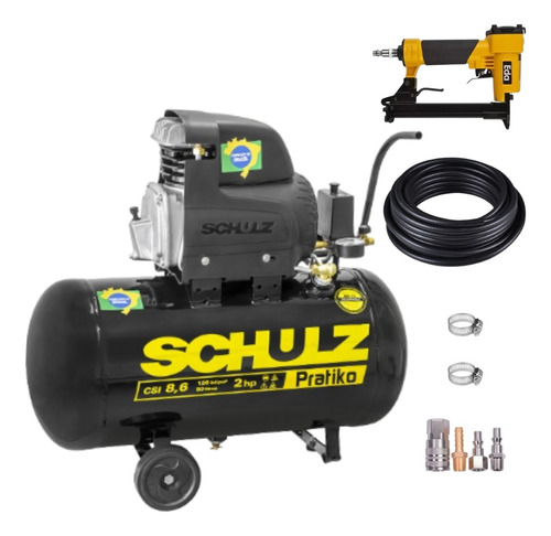 Compressor De Ar Csi8 Schulz 50l + Grampeador Pneu E Acess