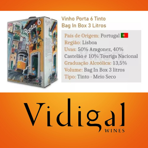 Vinho Tinto Porta 6 Em Bag In Box - 3l