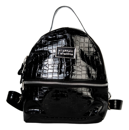 Mochila Correas Regulables Charol Agarrate Catalina Q Color Negro/croco