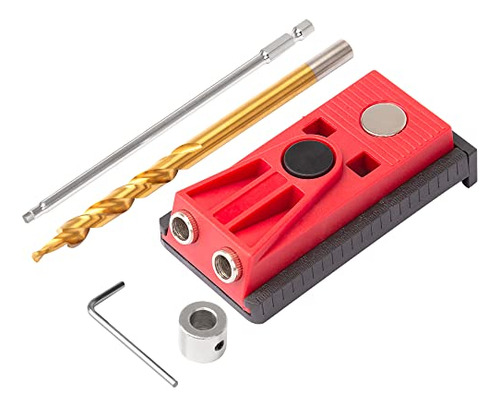 Pocket Hole Jig Set With Two Hole Jig, Step Drill Bit, Stop