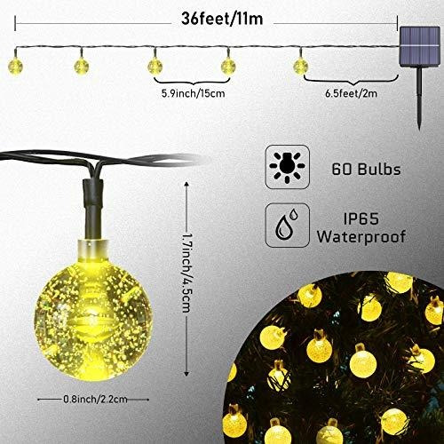 Luz Solar Para Exterior 36 Pie 60 Led Cristal Cadena