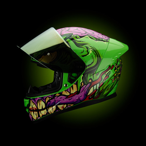Casco Moto Integral HAX ONIX Monster Verde Rosado Brillante Certificado DOT Talla XL (61-62Cm)