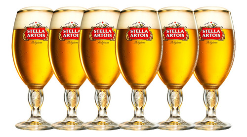 Jogo De 6 Taças Stella Artois 330ml Pasabahce Borda Dourada