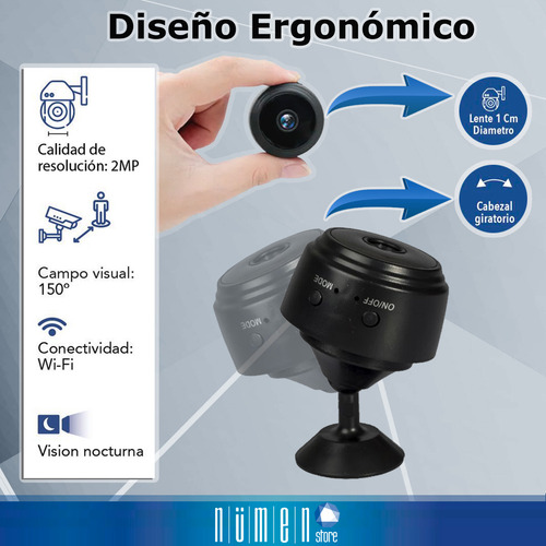 Numen Camara De Seguridad Wifi Detector De Movimiento Mini Espía Color Negro A9