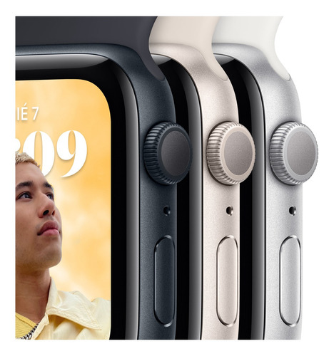 Apple Watch SE GPS - Caja de aluminio plata 44 mm - Correa deportiva blanca - Patrón