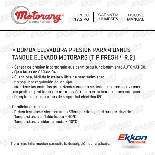 Imagen 2 de 6 de Bomba Presurizadora Motorarg Tip Fresh 4 Elevadora + Presion