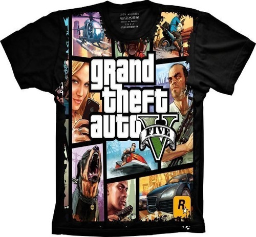 Camiseta Unissex Preta Estampa Grand Theft Auto Plus Size