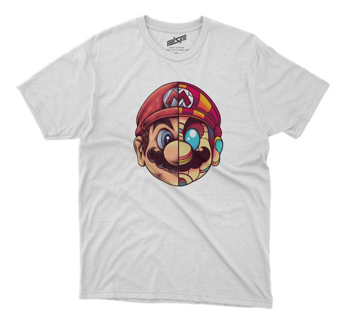 Remera Mario Bros Doble Cara Artistica Algodon Blanca Dtg