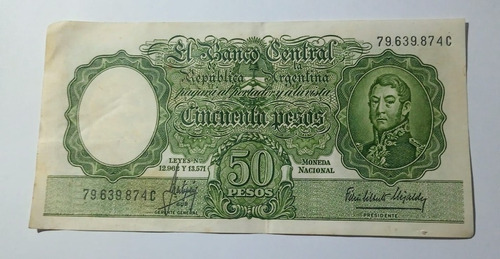 Billete Argentina 50 Pesos M. Nacional Serie C Vf+