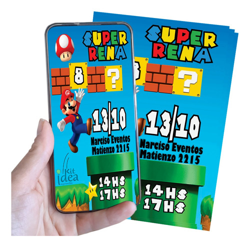 Kit Imprimible Invitación Digital Mario Bros Personalizada