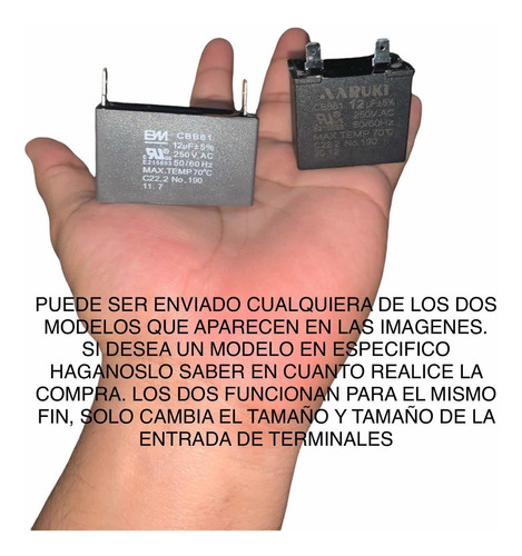 Imagen 5 de 6 de Capacitor De Arranque Ventilador Y Motor 12 Mfd Uf 250v Mabe