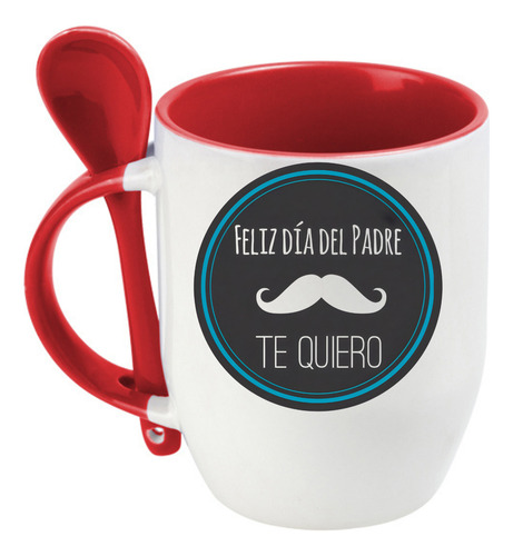 Taza Con Cuchara Feliz Día Del Padre Te Quiero Regalo 320 Ml Rojo Te Quiero