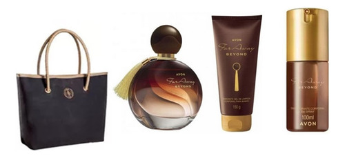 Conjunto Avon Far Away Beyond 50ml Embalagem Antiga + Glamour 25ml + Bolsa Avon Signature + Caixa Presente Rígida
