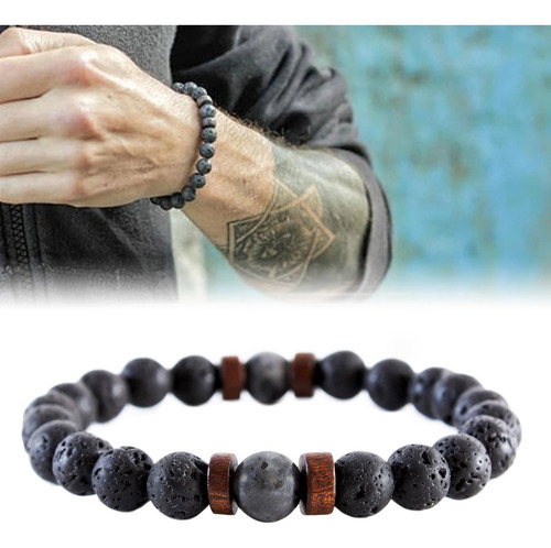 Imagen 2 de 10 de Pulsera Piedra Volcánica Energías