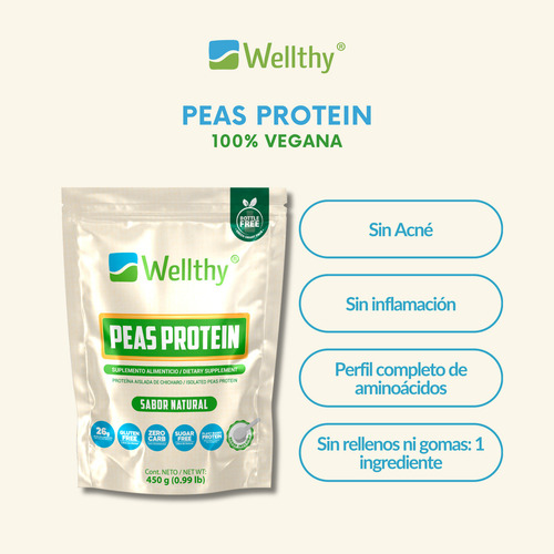 Proteína De Chícharo Sabor Natural 450gr Wellthy 30 Servs