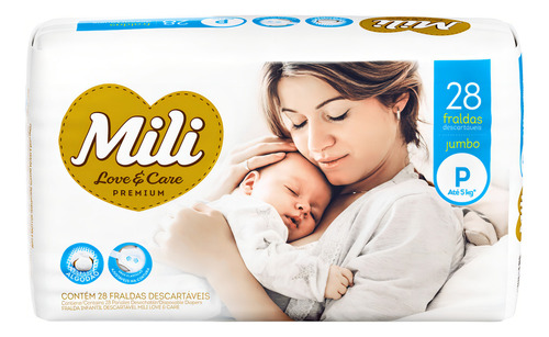 Fralda Descartável Mili Love & Care Tam P 28 Fraldas Premium Gênero Sem Gênero