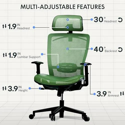 Silla De Oficina Ergonómica Para Hogar, Alta Y Cómoda, Verde