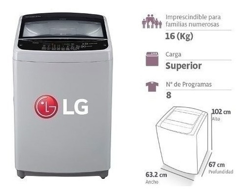 Lavadora LG Carga Superior Ts1605ns 16kg Plateado Silver .