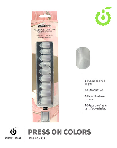 Press On Tips Autoadhesivo Cuadradas Cherimoya 30u Zh313 Zh313