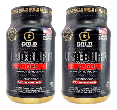 2 X 1 Lipo Burn Hardcore 240 Caps Gold Nutrition Quemador