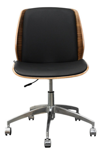 Silla Oficina Ejecutiva Wood Regulable Giratoria Baires4 Color Negro Material del tapizado Cuero sintético