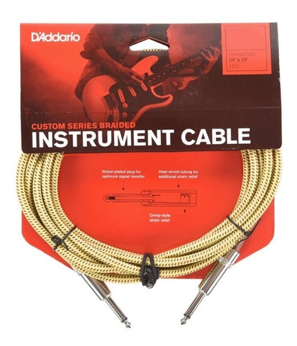 Cable Daddario Pw-bg-20tw Mallado Tweed Plug - Plug 6 Metros