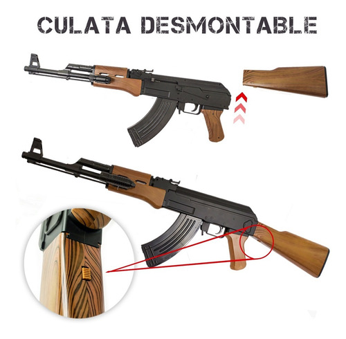 Imagen 5 de 10 de Rifle Fusil Airsoft Ak47 Replica Resorte Laser Linterna 6 Mm