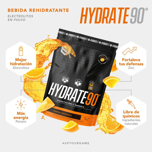 Eléctrolitos Y Rehidratente Hydrate 90 Ss, 30 Porciones 990g Sabor Naranja