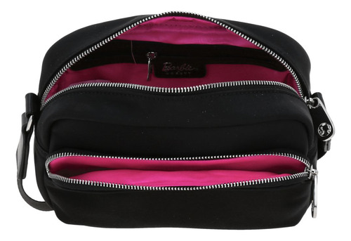 Bolso Crossbody Barbie Gorett Mediano Color Negro Gia Dama Acabado De Los Herrajes Níquel Diseño De La Tela Liso