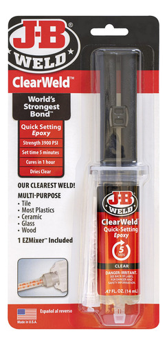 J-b Weld Clearweld 50114h Epoxi De 5 Minutos, Transparente, 14 Ml Con Mezclador Estático, (50114h)