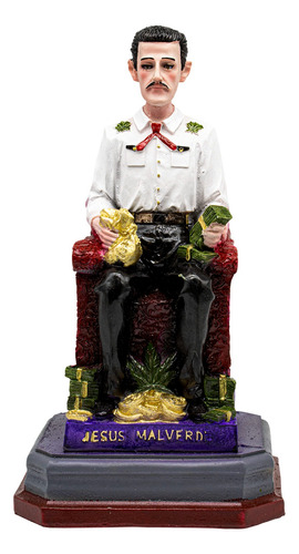 Figura Santo Patrono Jesus Malverde Trono Oro 30 Cm Curada.